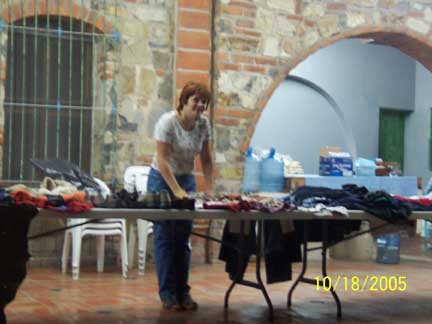 Setting up to give clothes away